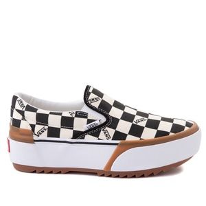 Vans Slip On Stacked Platform Checkerboard Skate Shoe - Black / White.